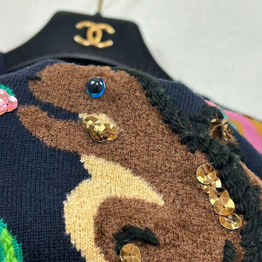 K100 美品 M ミュベール 希少モデル 刺繍 ニット ネイビー レディース