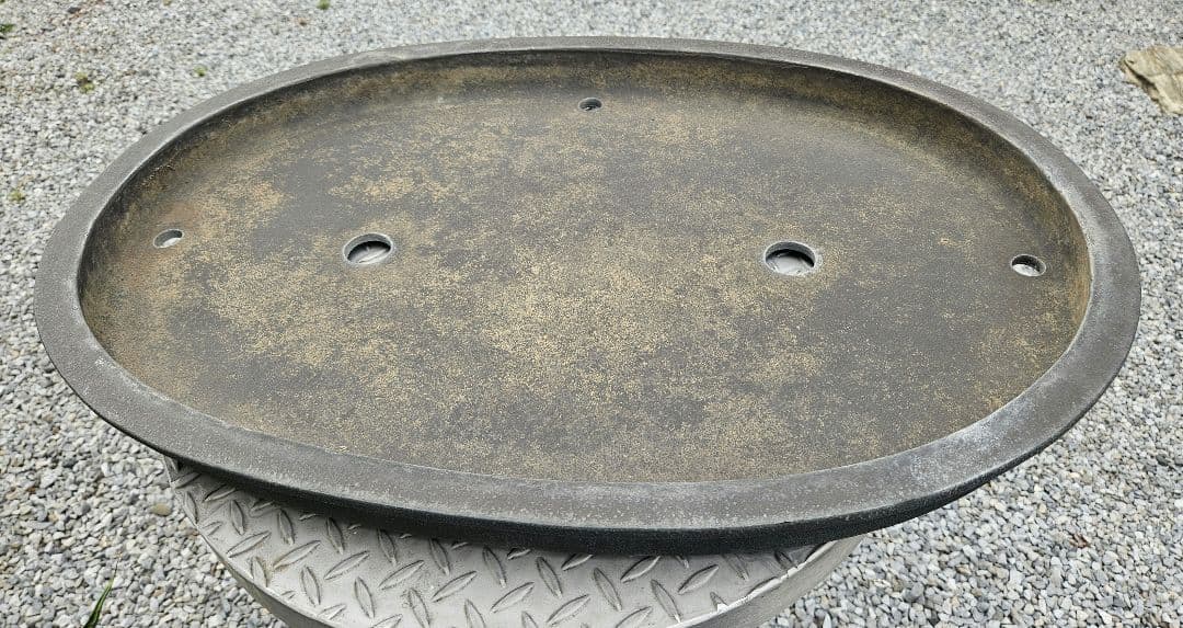 緑泥楕円皿鉢/千秋造/落款/寄せ植え/盆栽/大型/楕円鉢