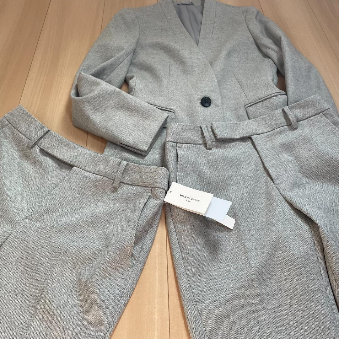 スーツカンパニー グレー パンツスーツ3点セット 36 美品 秋冬