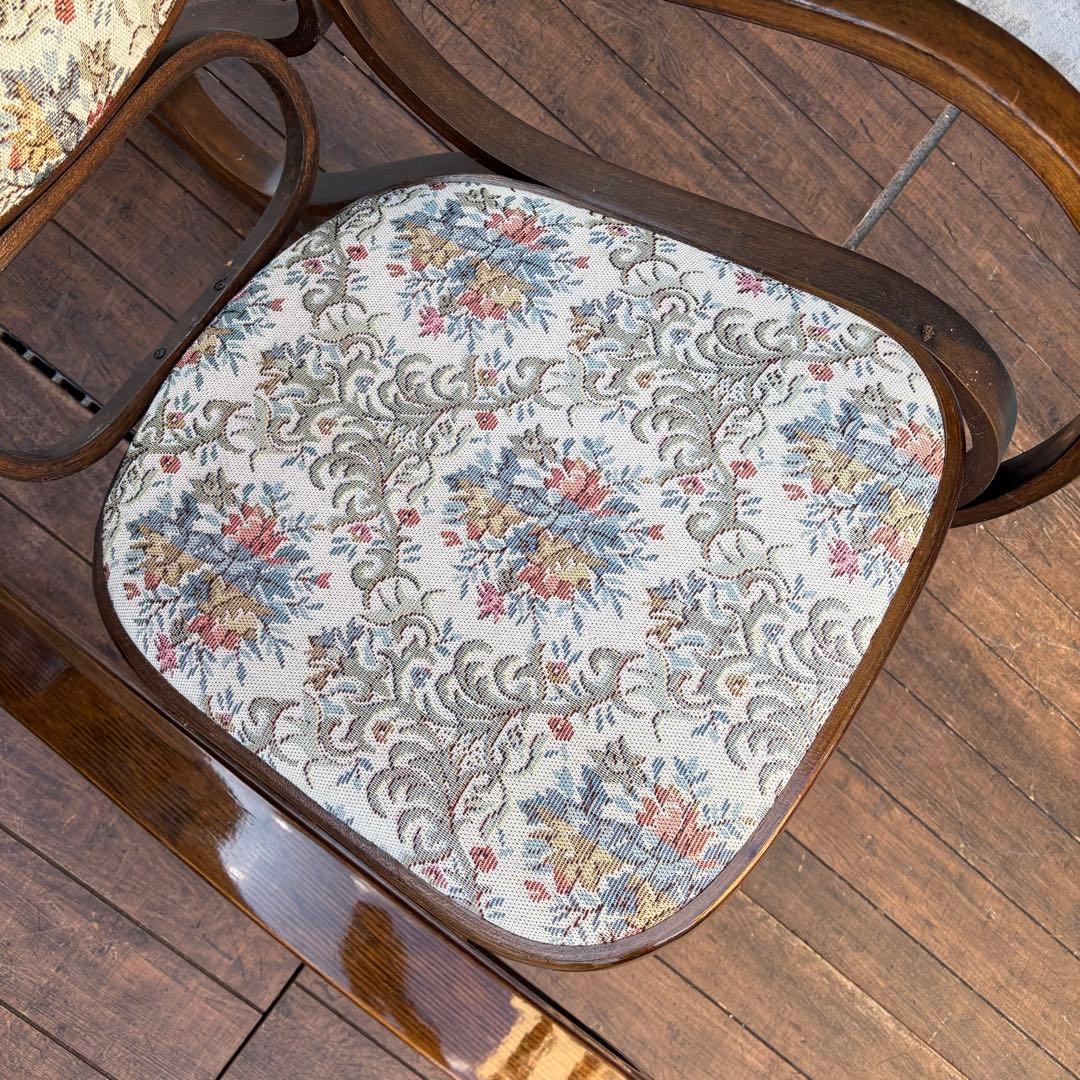 昭和レトロ 木製 ベントウッド 花柄ゴブラン織り ロッキングチェア アームチェア