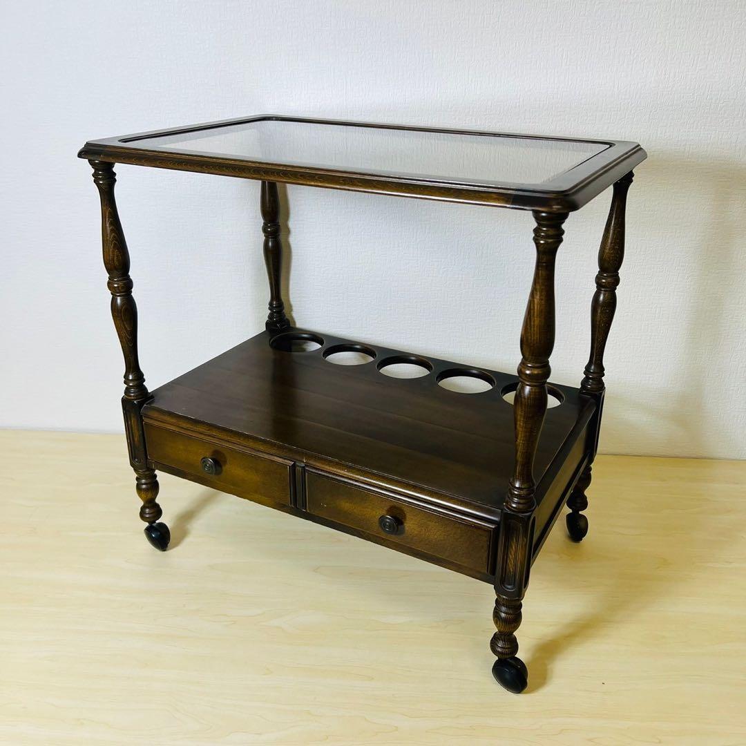 【希少】najico ナジコ ワゴン ガラス天板 引き出し キャスター