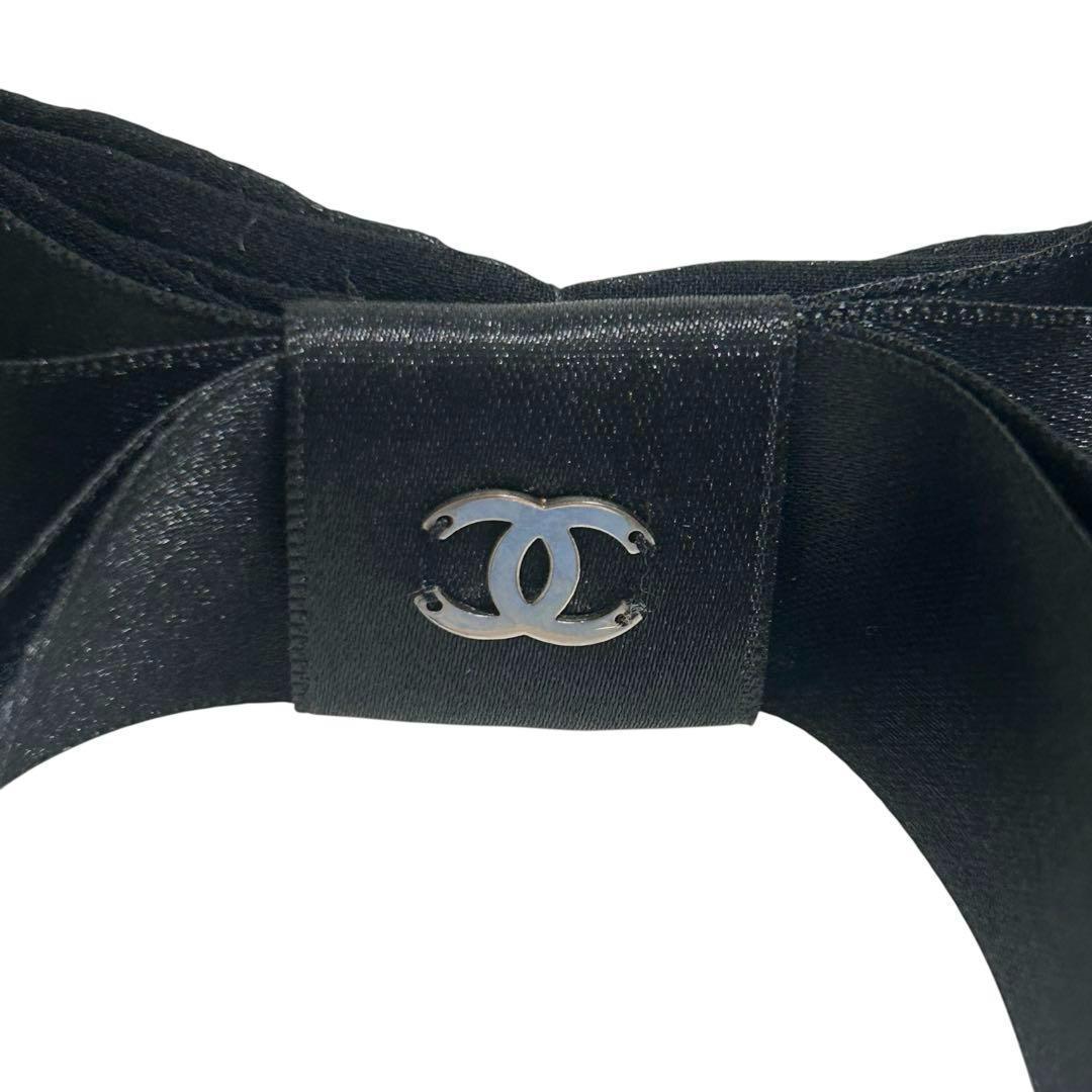 【激レア❤︎未使用品】シャネル スカーフ ココマークリボン付きブラック 黒　シルク