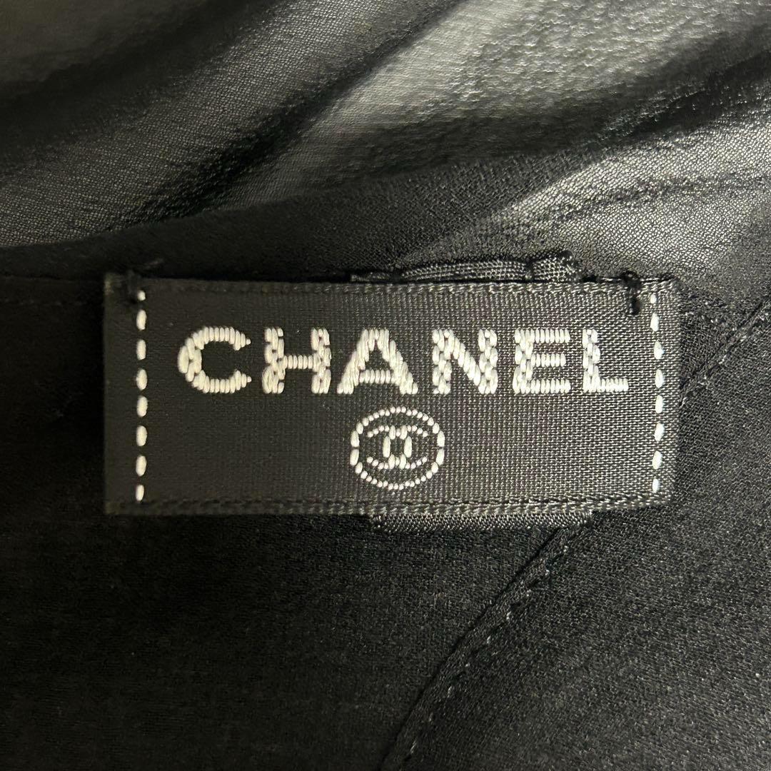 【激レア❤︎未使用品】シャネル スカーフ ココマークリボン付きブラック 黒　シルク