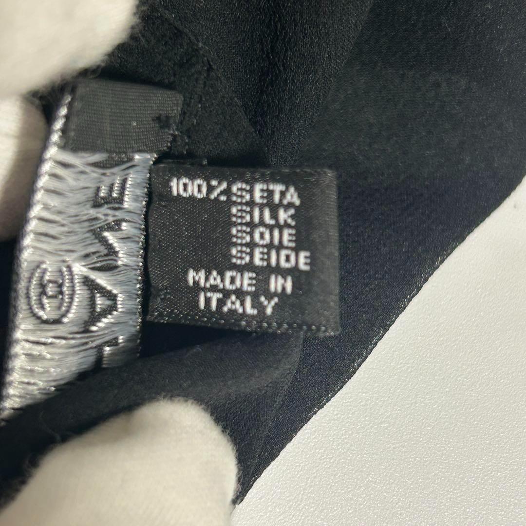 【激レア❤︎未使用品】シャネル スカーフ ココマークリボン付きブラック 黒　シルク