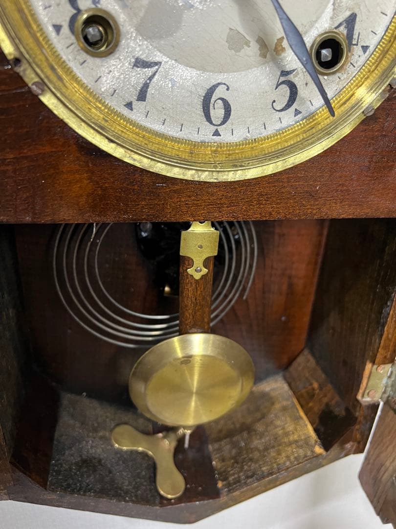 振り子時計Nマーク日本時計ゼンマイ掛け時計柱時計ボンボン時計古時計　稼働品