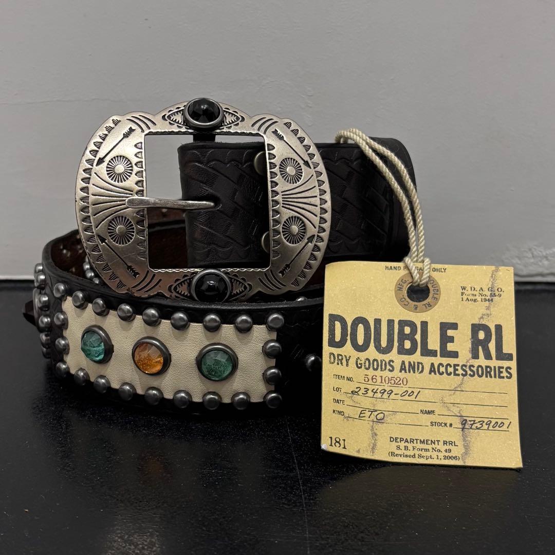 新品未使用 イタリア製 RRL HTC スタッズ ネイティブ レザー ベルト 黒