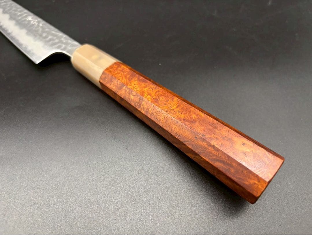 日本製　青紙スーパー鋼割り込み筋引き包丁240mm 花梨瘤八角柄　柳刃包丁