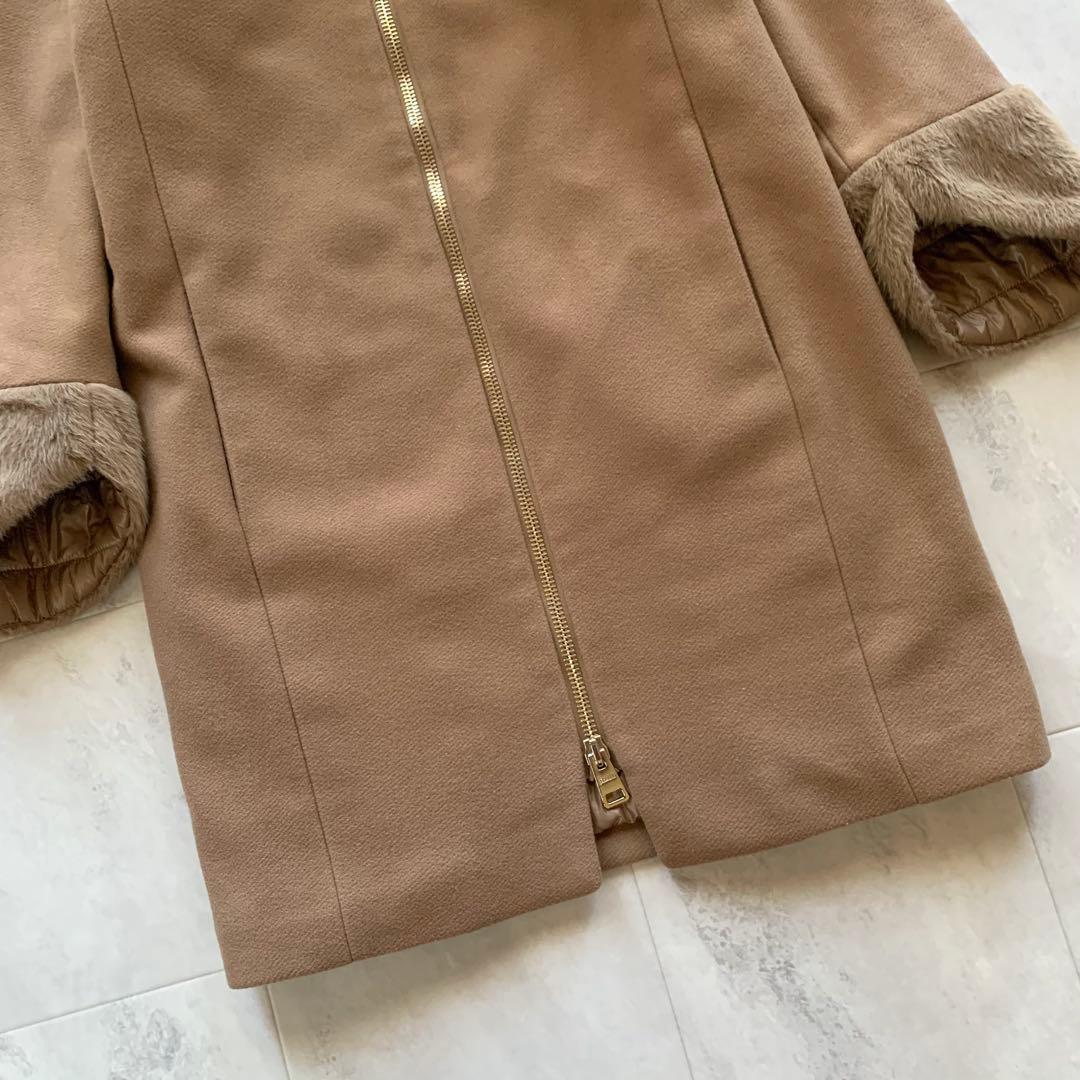 美品♡ヘルノ エコファー インナーダウン 異素材 ウール キャメル 38