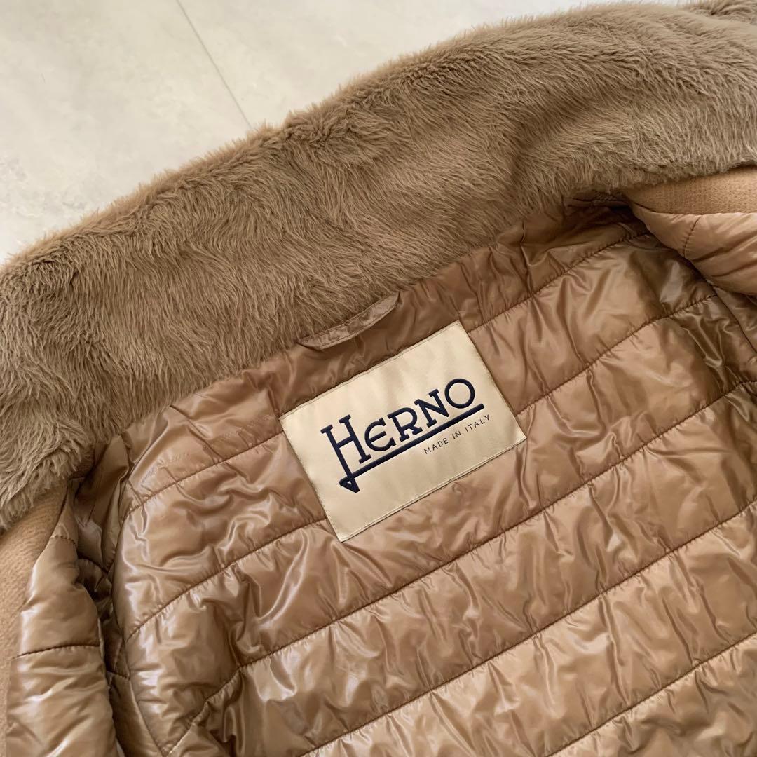 美品♡ヘルノ エコファー インナーダウン 異素材 ウール キャメル 38