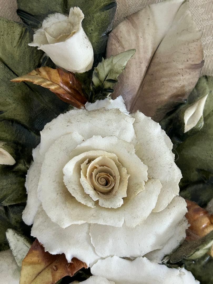 Capodimonte イタリア製　白薔薇　額入り　壁掛け