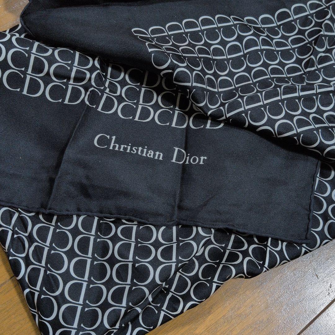 ヴィンテージ　クリスチャンディオール　スカーフ　CDロゴ　ブラック　総柄