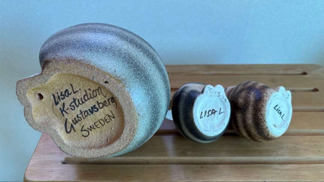 みかん缶様　リサラーソン猫のストライプ陶器置物3点セット