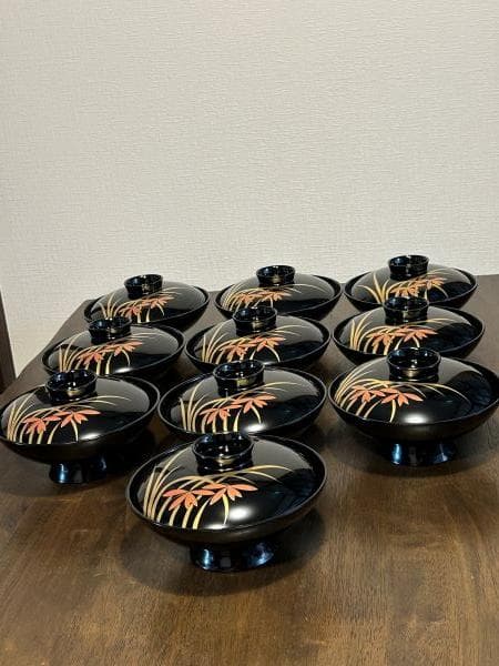 Y レア!!【未使用】輪島塗 煮物椀 10客セット 宮永作 共箱　木箱s