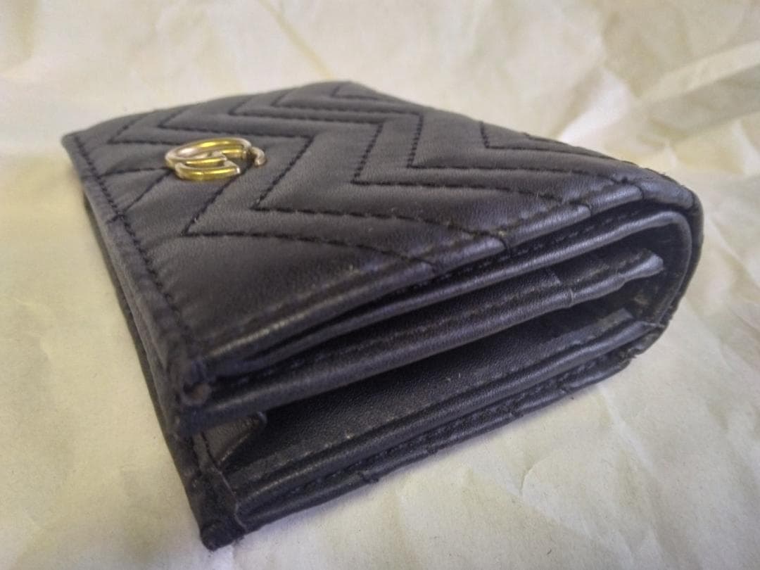 GUCCI グッチ GGマーモント ダブルG 二つ折り財布 ブラック