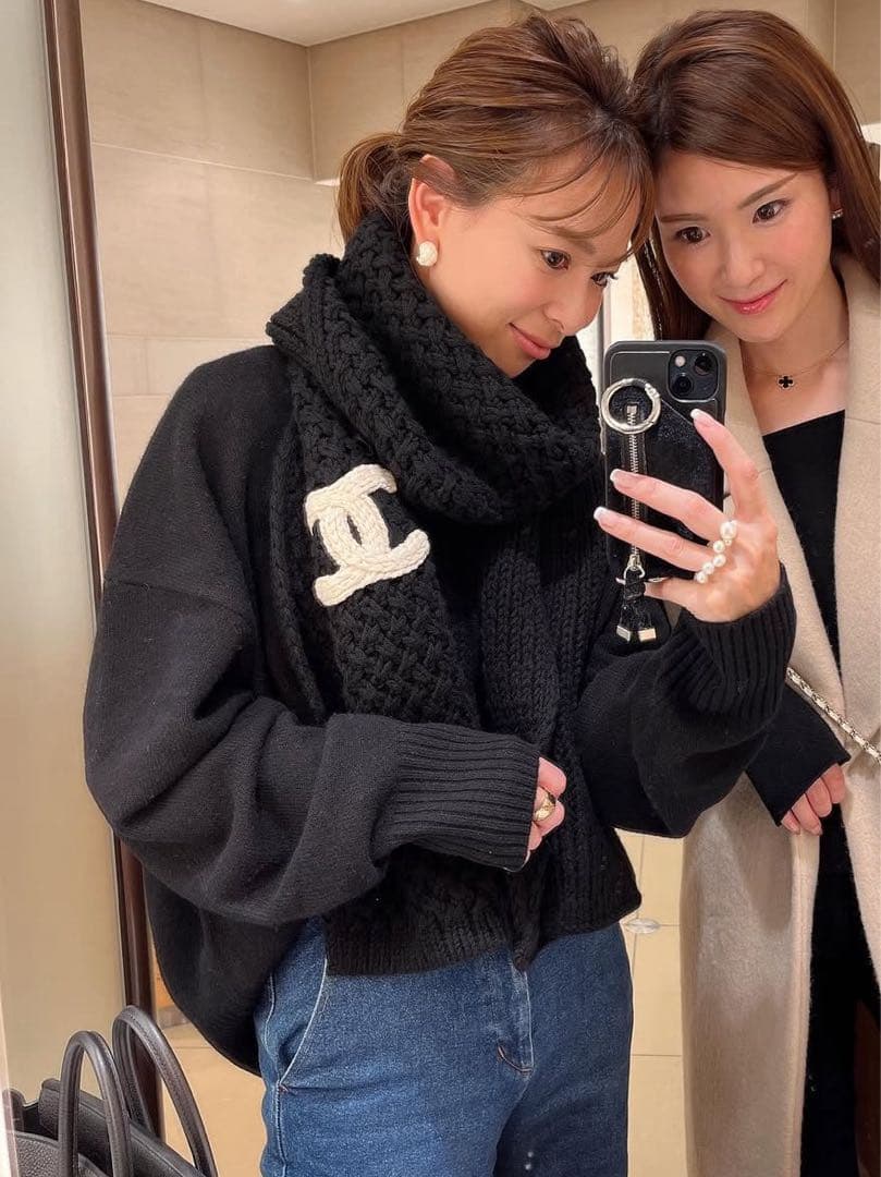 正規品　CHANEL シャネル　ココマーク　カシミヤ　ニットマフラー
