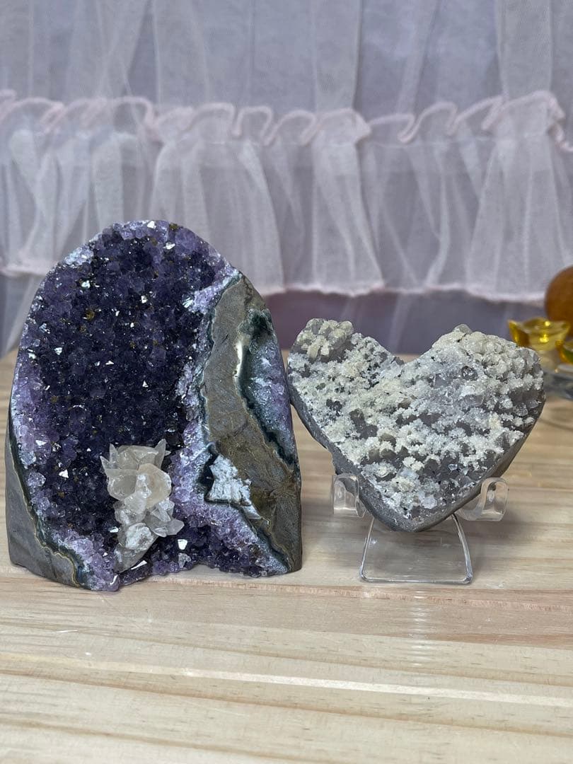 綺麗　天然石　濃いアメジストクラスター　とハット　2点セット