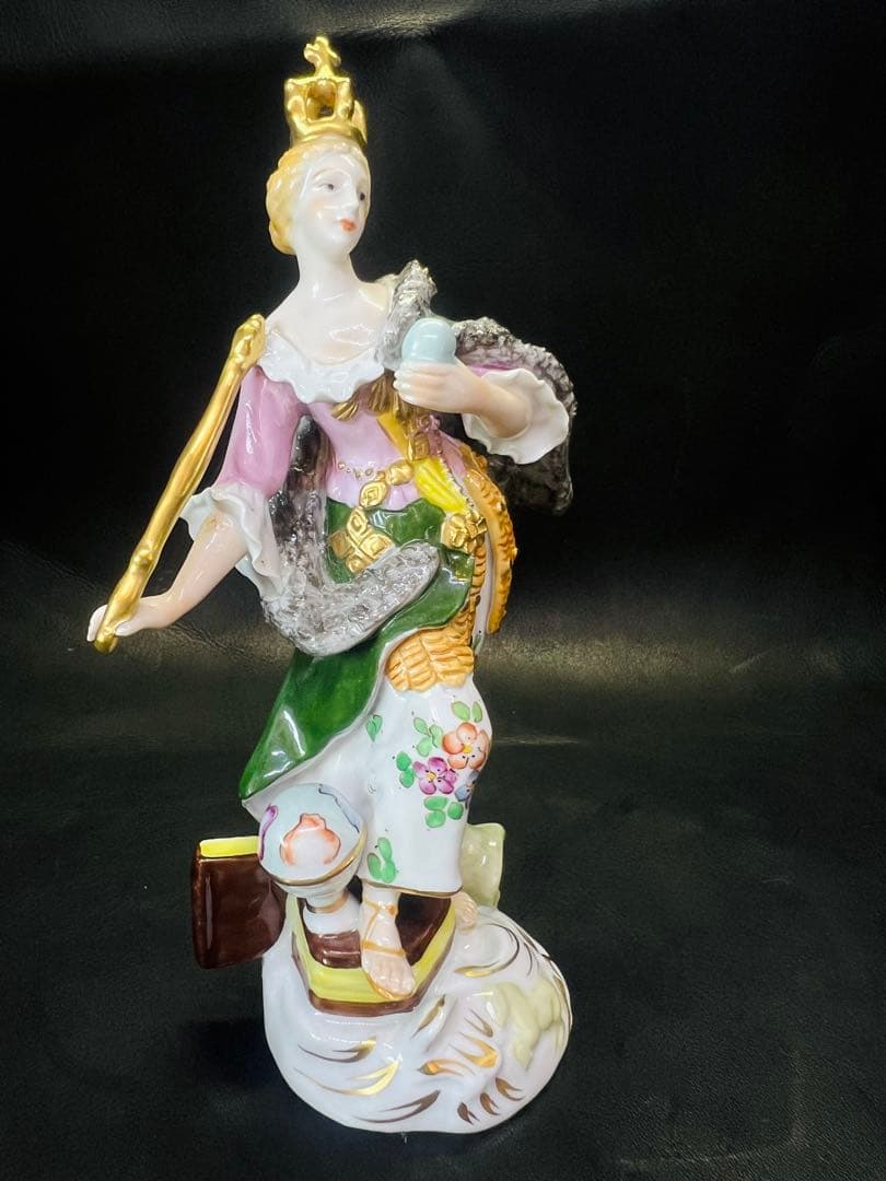 陶器製女性像 置物 ハープ付き