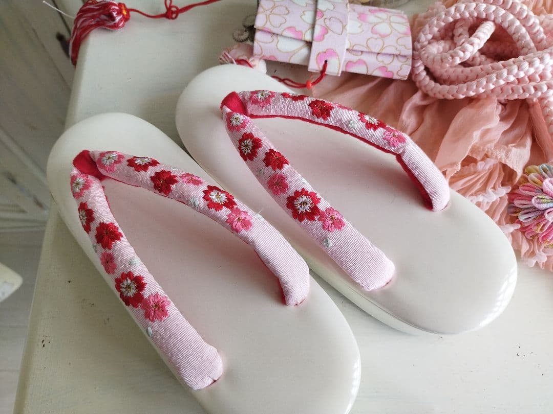 ブランド新品クリーム色に大きな牡丹の花模様☆七五三ハーフ成人式フルセット