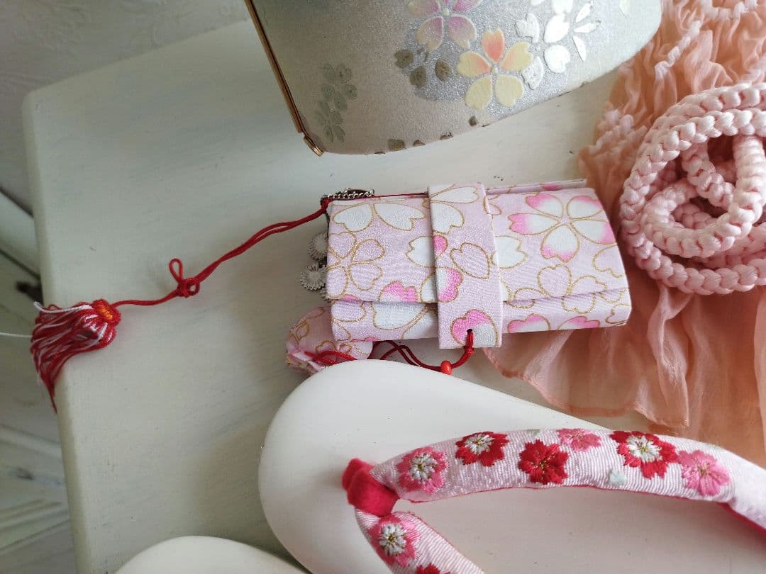 ブランド新品クリーム色に大きな牡丹の花模様☆七五三ハーフ成人式フルセット