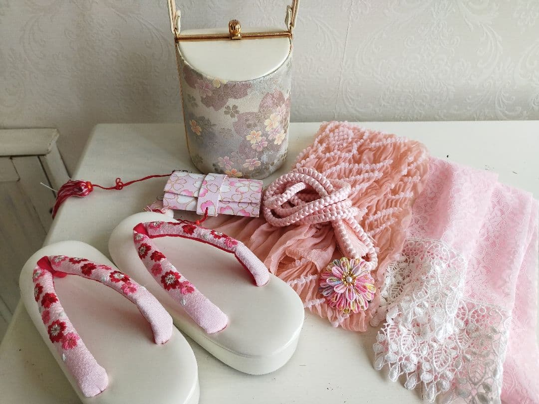 ブランド新品クリーム色に大きな牡丹の花模様☆七五三ハーフ成人式フルセット