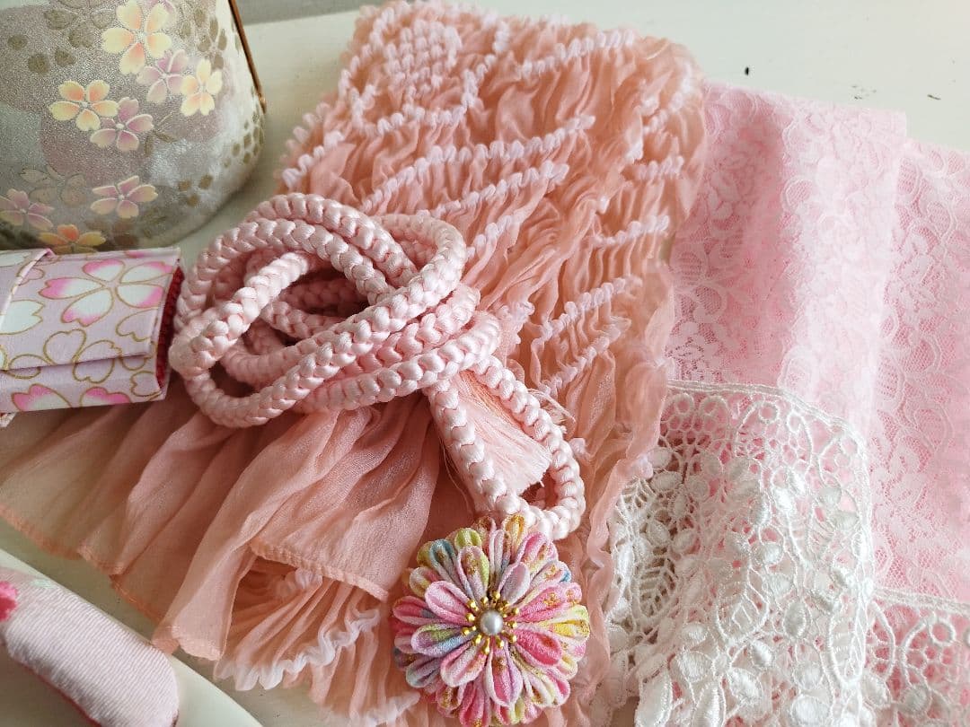 ブランド新品クリーム色に大きな牡丹の花模様☆七五三ハーフ成人式フルセット