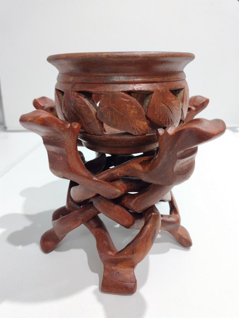 東南アジア 工芸品 鉢置き 大小セット 木工品 玄関 インテリア 置き物