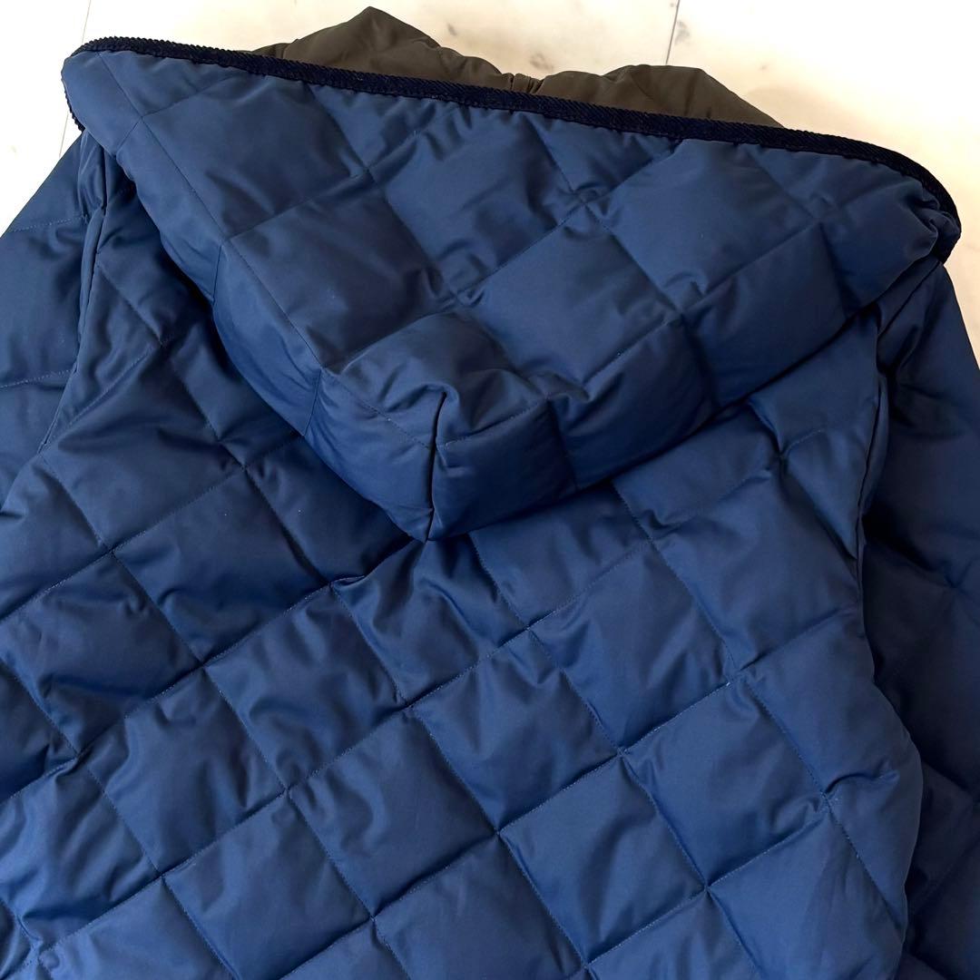 美品　タイオン ユニセックス　パイピングフード ロングダウンコート　ネイビー