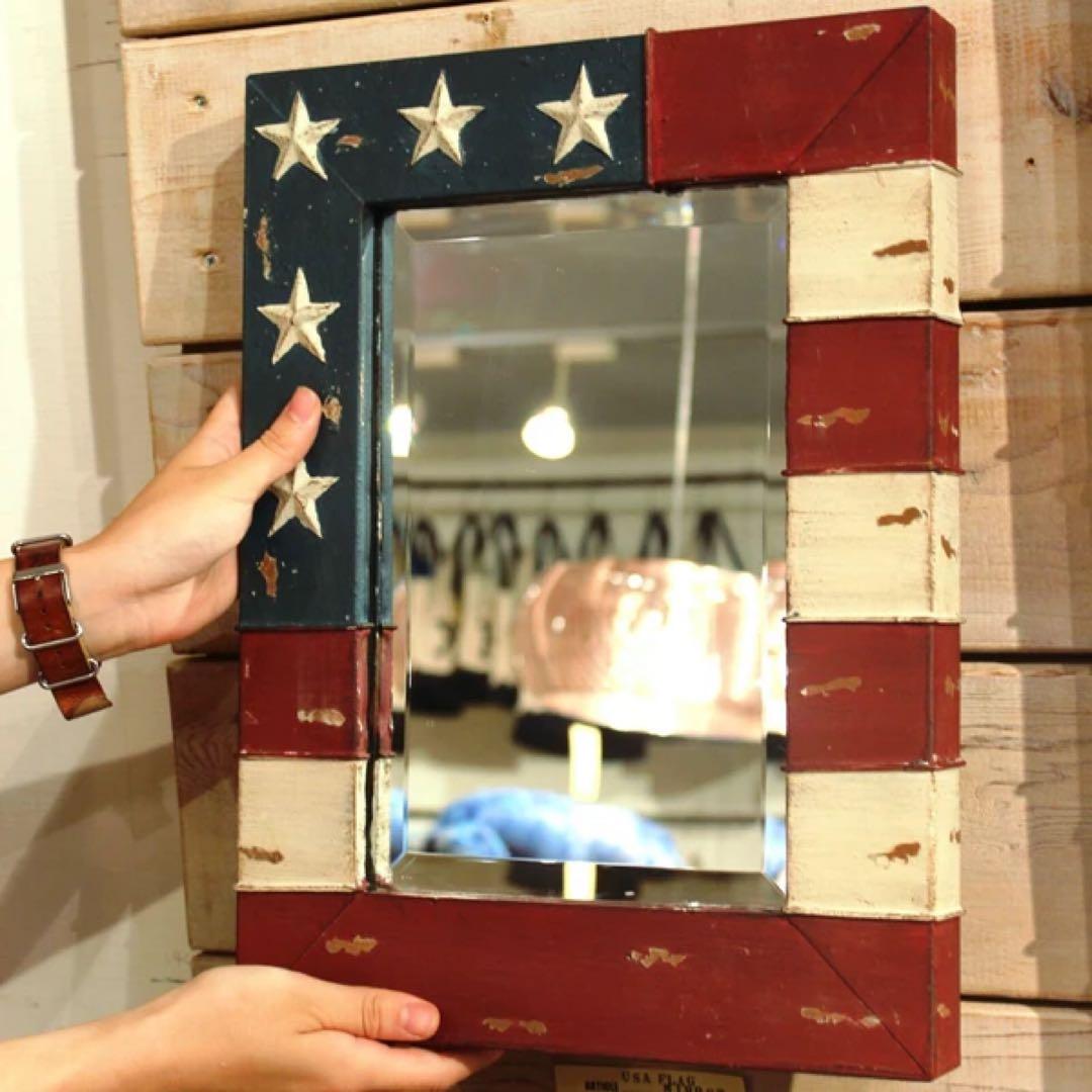 新品　ヴィンテージ風 星条旗 ウォールミラー 鏡　アメリカン　雑貨　カントリー