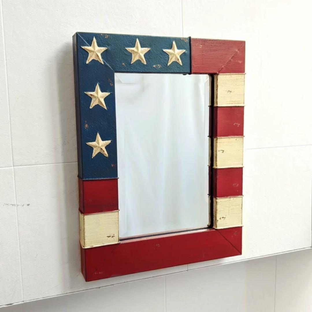 新品　ヴィンテージ風 星条旗 ウォールミラー 鏡　アメリカン　雑貨　カントリー