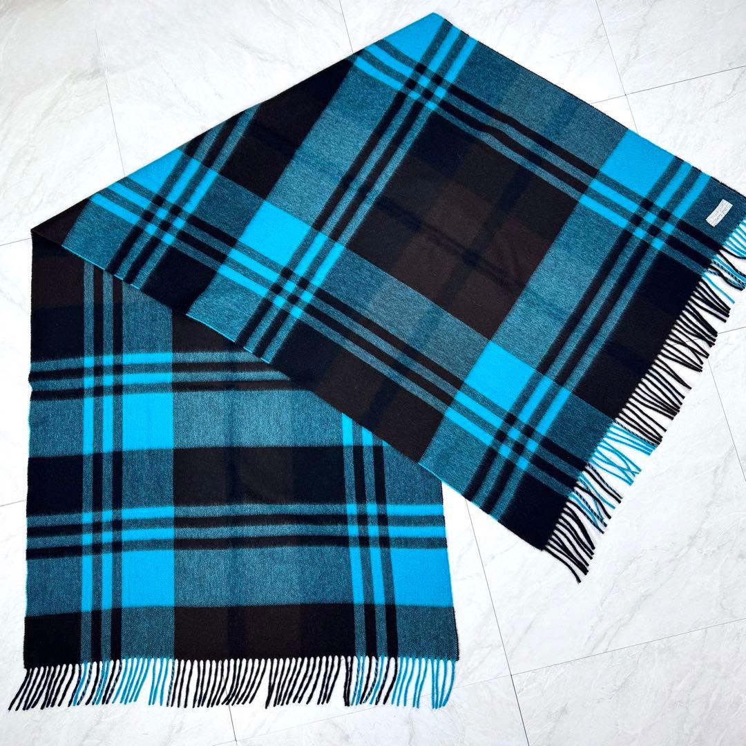 極美品 Joshua Ellis カシミア100 大判ストール ターコイズ