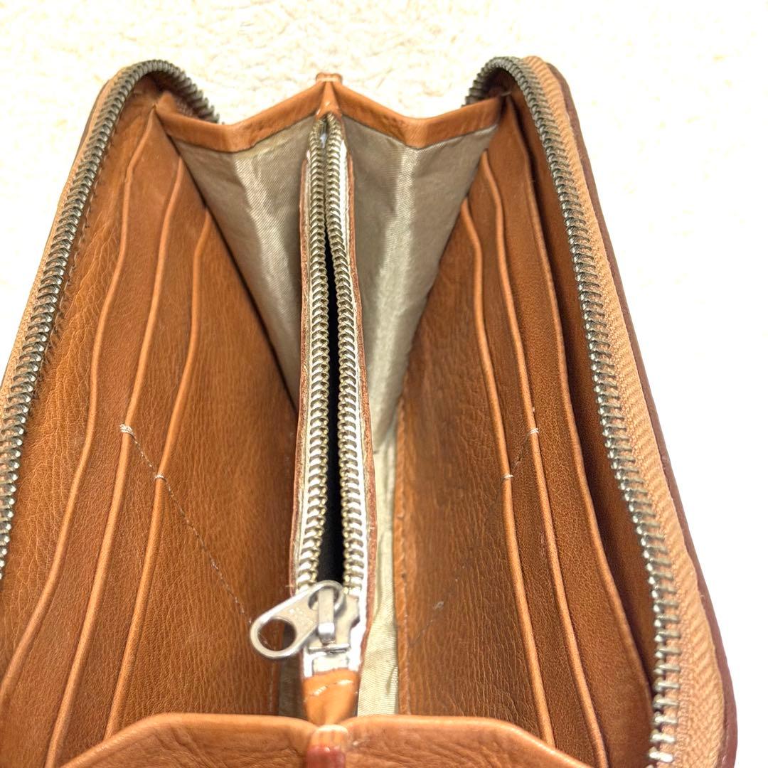 【職人魂】肉厚 カービング長財布 ラウンドファスナー 飴色エイジング