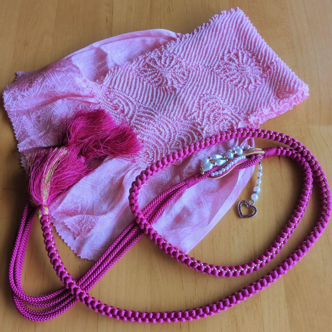 七五三　正絹　着物　ピンク　桜　７歳　フルセット