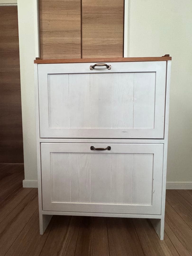 フラップ式カントリー調薄型シューズラック 2段 靴箱　下駄箱