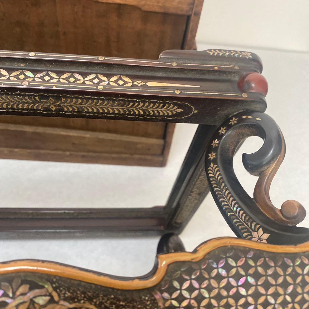 木製　総貝模様　台　木箱入り