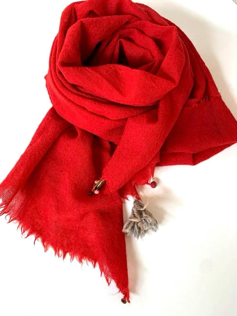 zuzuaya★未使用品　bunai 赤薄手大判ウールストール