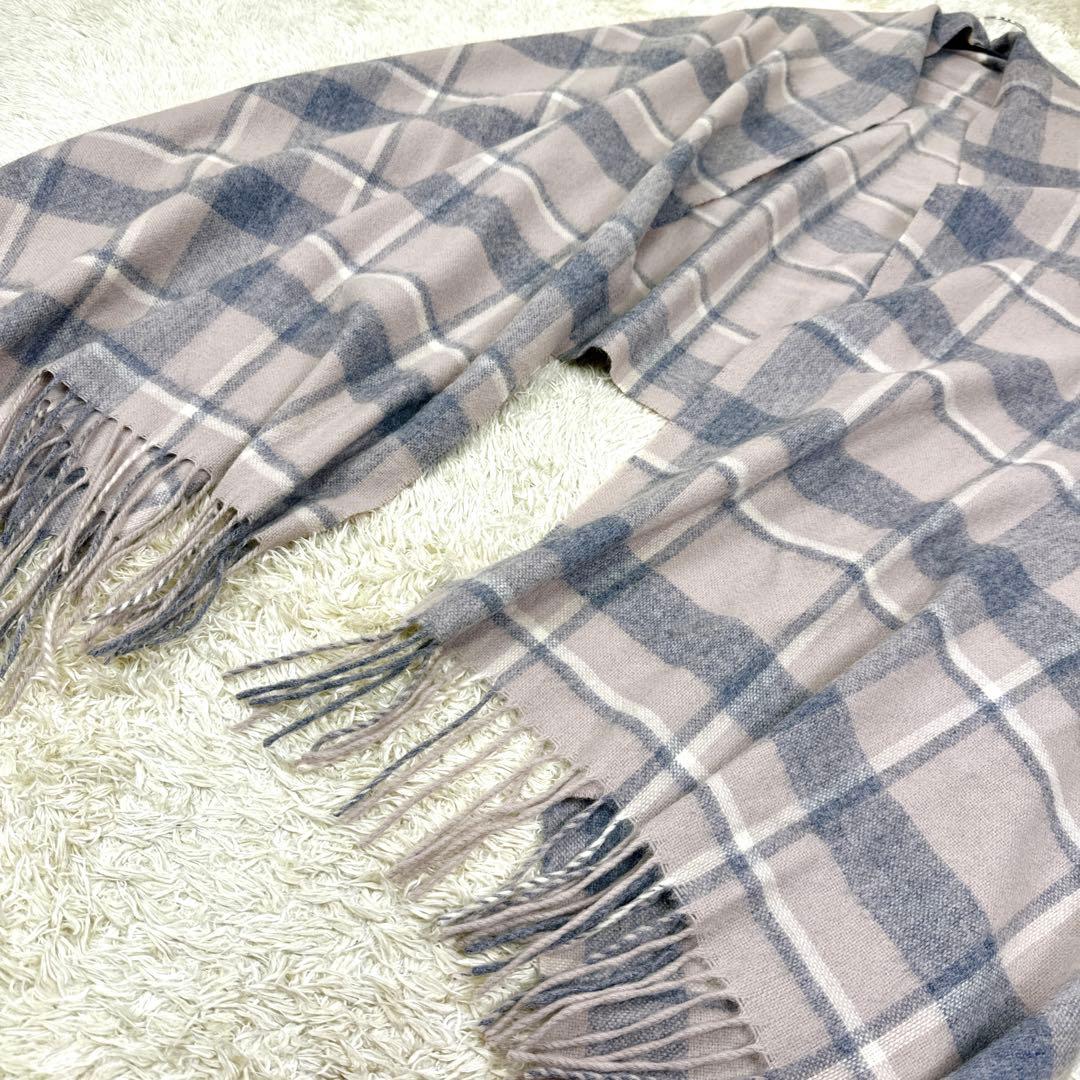 とこ様✨未使用級✨23区　カシミヤ100%　大判グレージュグレーチェックストール