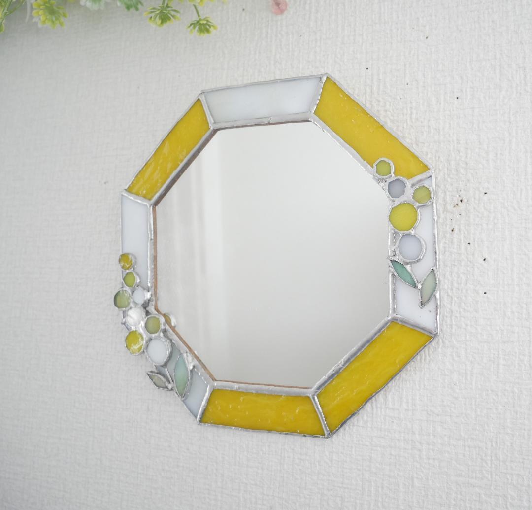 *✴︎:.ミモザのイエロー八角形の鏡♪　（size18㎝/max18.5）