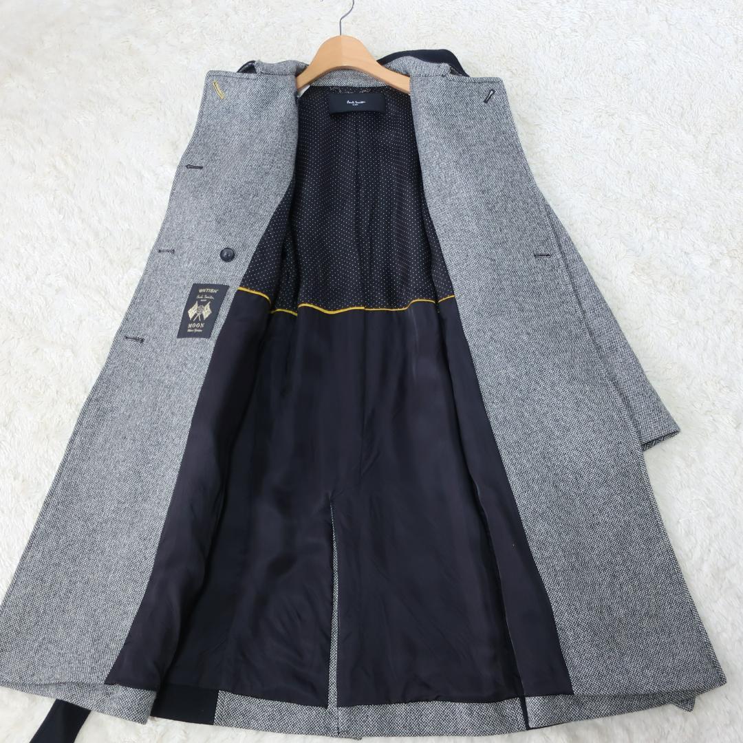 ポールスミス ロングコート バイカラー ヘリンボーン ウール グレー 黒 38