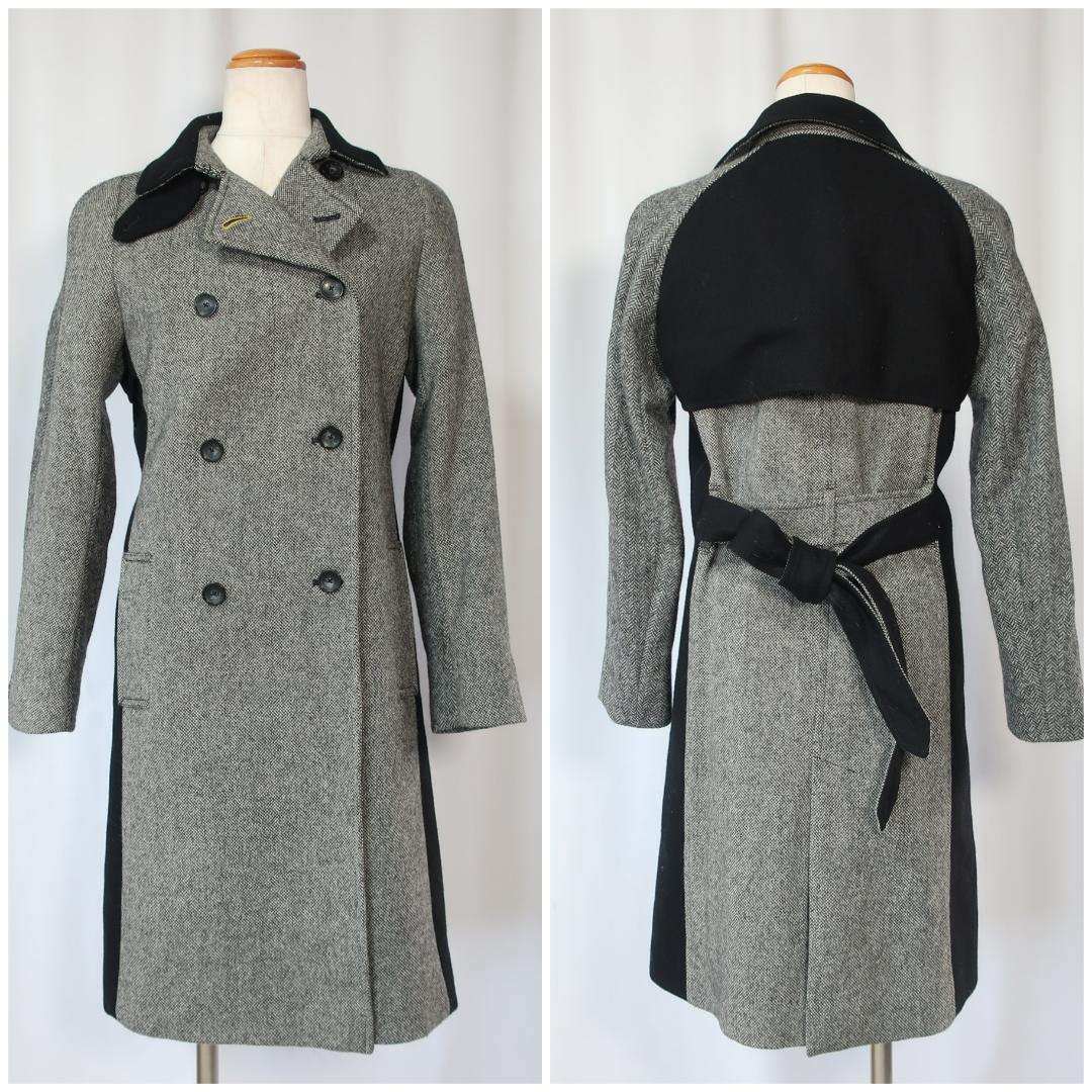 ポールスミス ロングコート バイカラー ヘリンボーン ウール グレー 黒 38