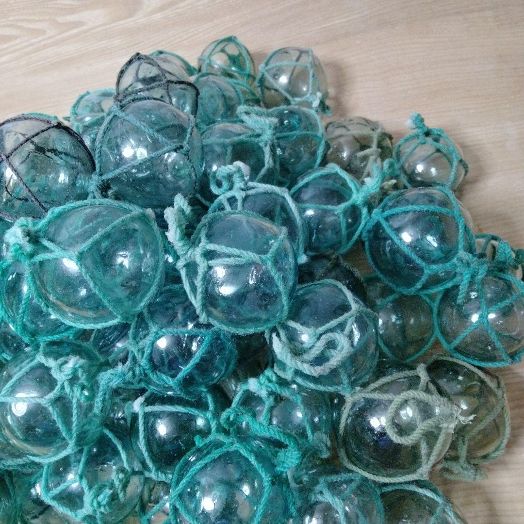 ガラス浮球　浮き玉　ガラス玉　漁具　 １０１個セット　網紐付き