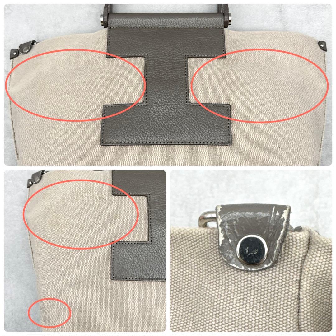 IACUCCI 2way トートバッグ キャンバス レザー グレージュ A4◎