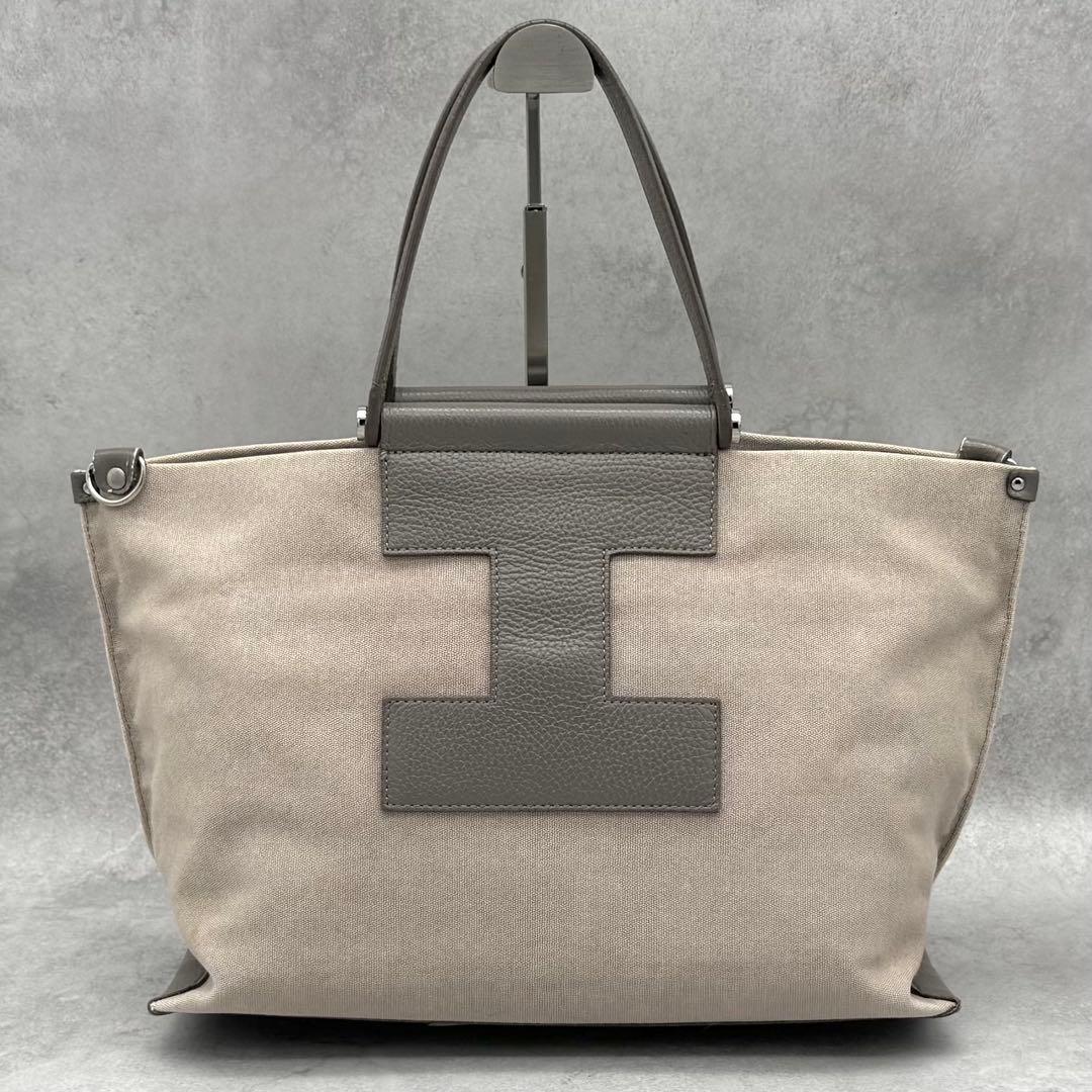 IACUCCI 2way トートバッグ キャンバス レザー グレージュ A4◎