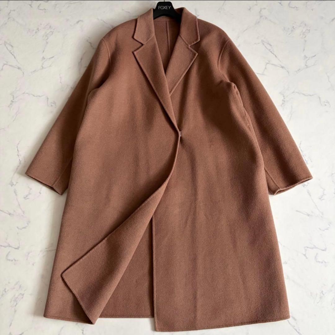 美品 ウィムガゼット リバー チェスターコート ダブルフェイス ロング丈 茶