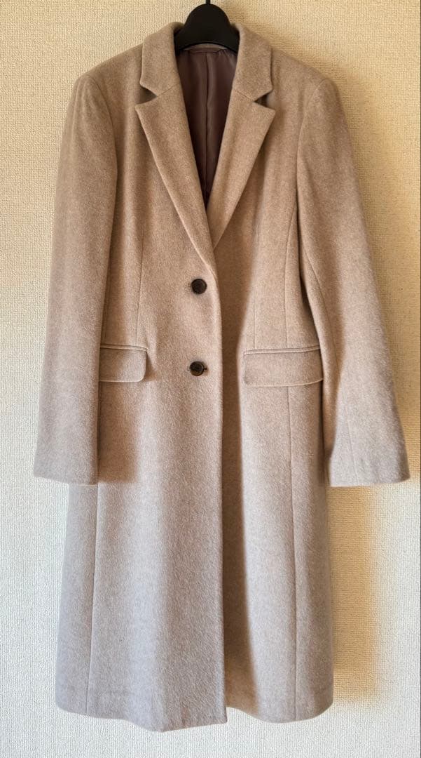 シングルチェスターコート　ベージュ　スーツ　オフィス　ビジネス　ZARA