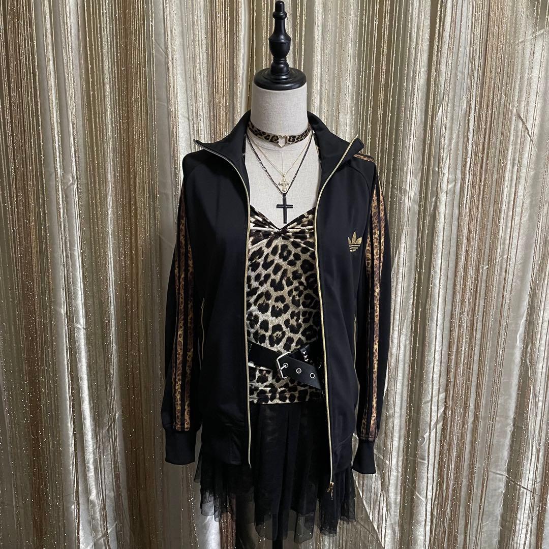 adidas 豹柄3本ライン トラックジャケット ロゴ金刺繍 フェアリーグランジ