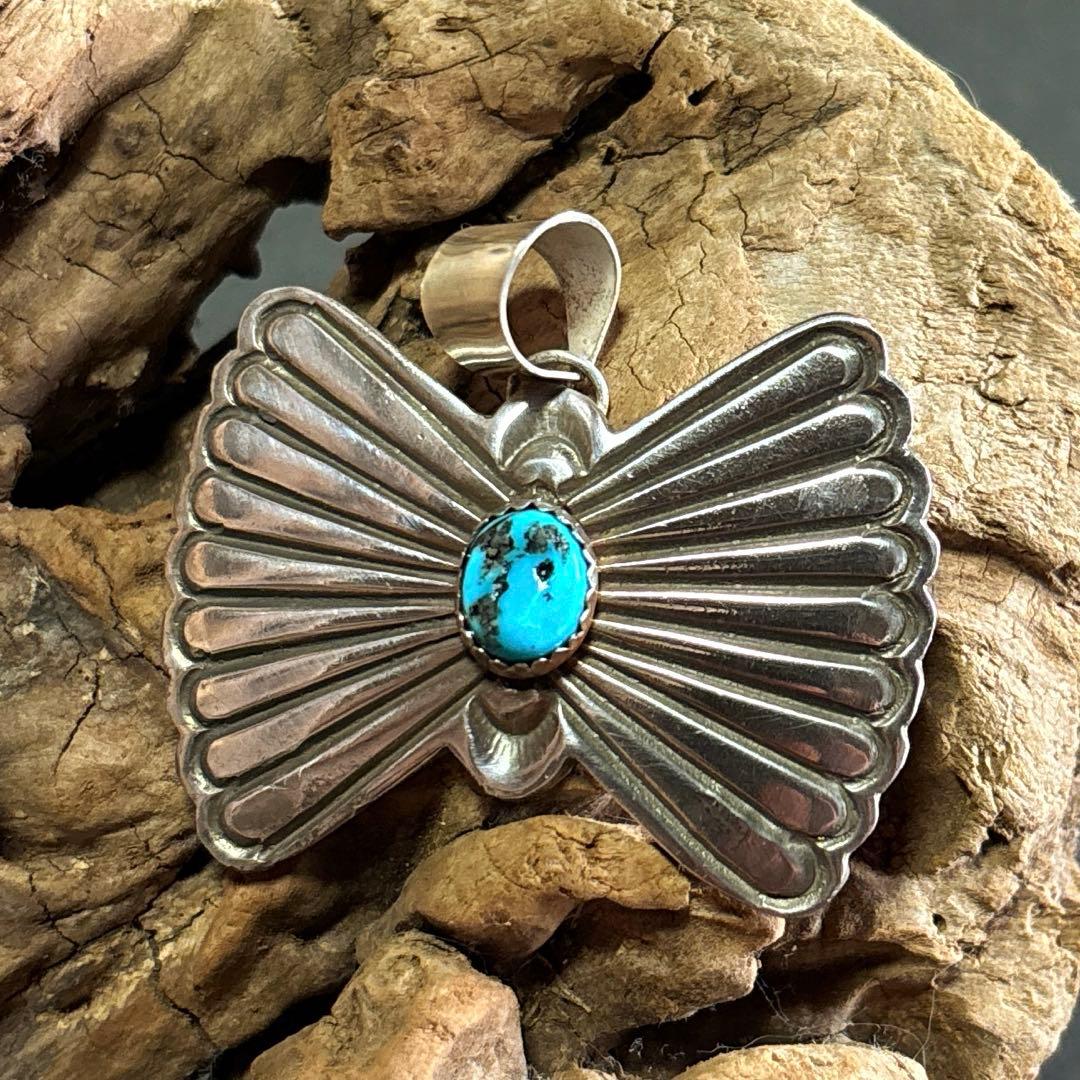 navajo インディアンジュエリー　バタフライ　ターコイズ　ペンダント　ナバホ
