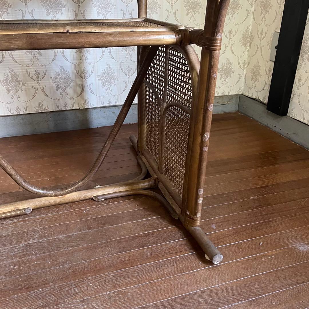 【アンティーク】籐 ラタン ガラステーブル ダイニングテーブル 古民家 古家具