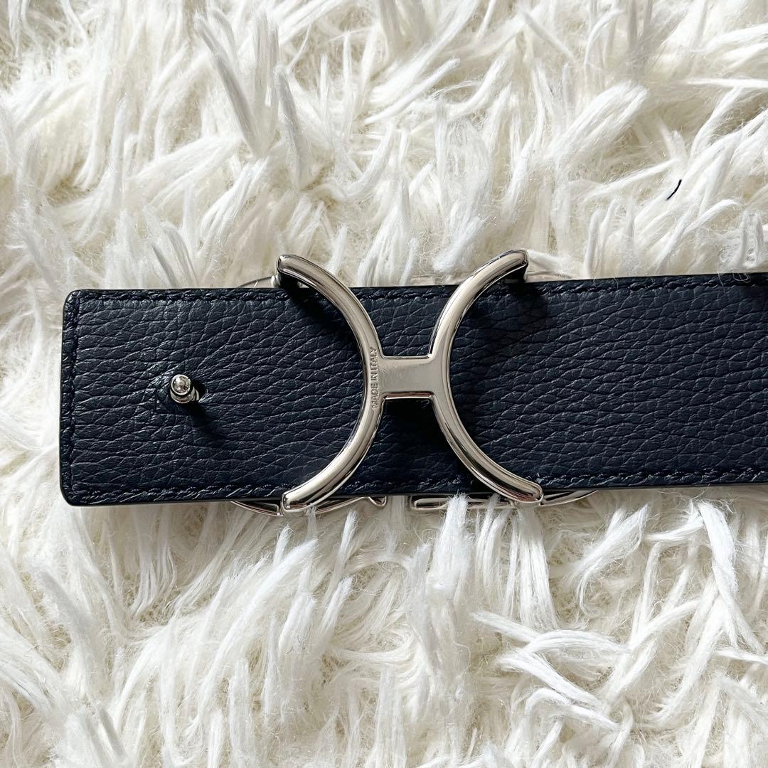 ディオール　ベルト　CDロゴ　リバーシブル　レザー　ブラック　紺色　イタリア製