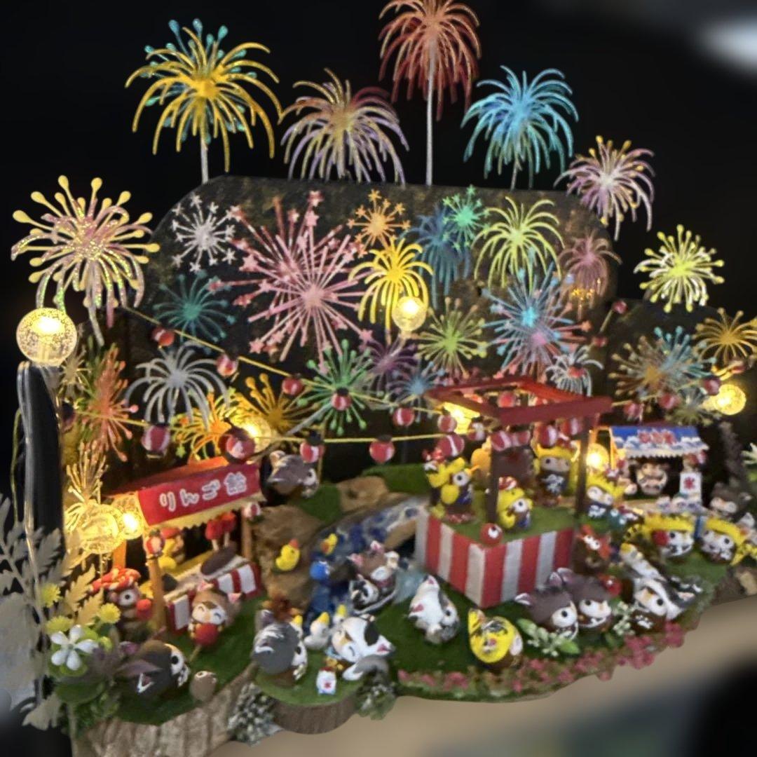 どんぐりアート♡2025年度夏　猫帽子　花火BIGオブジェ♡