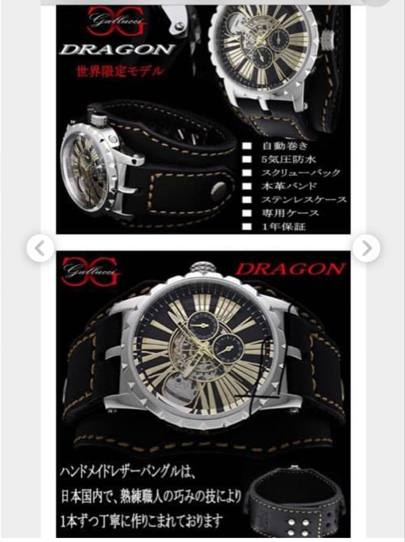 ✨️希少✨️GALLUCCI 自動巻き 腕時計 裏スケ DRAGON 動作品